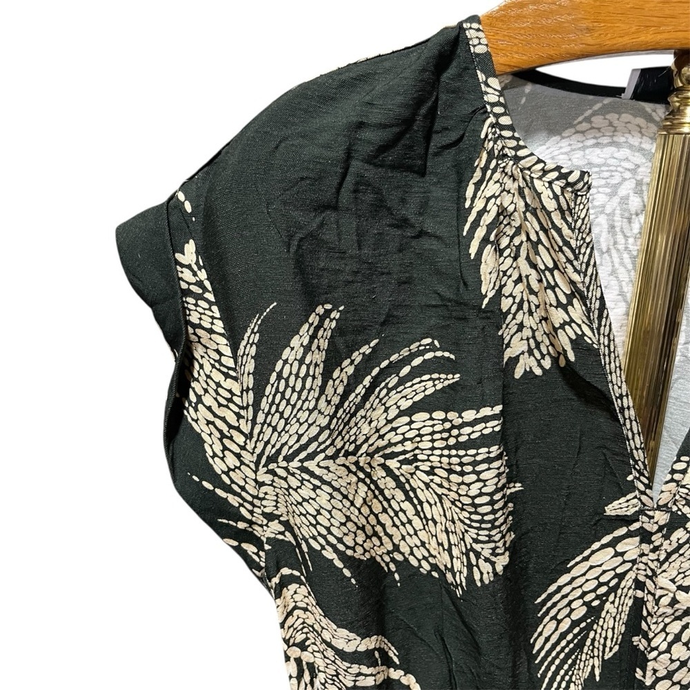 Reiss Colby Tropical Midi Dress with Elasticated Waist in Khaki - Picture 2 of 13